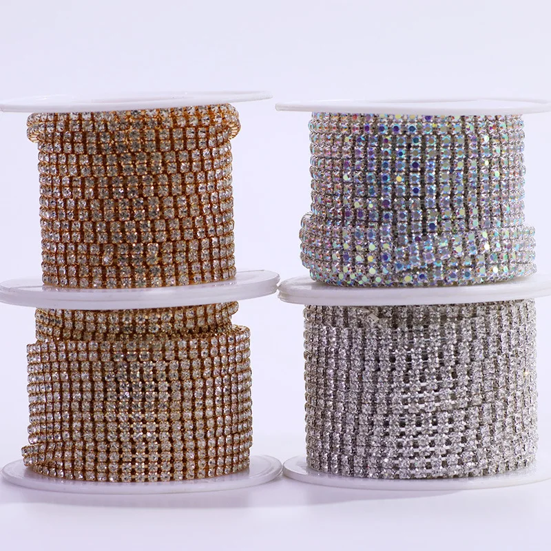 Wholesale Fashion Jewelry SS6-SS16 crystal AB rhinestones sew on Diamond double row claw cup chain for garment clothing