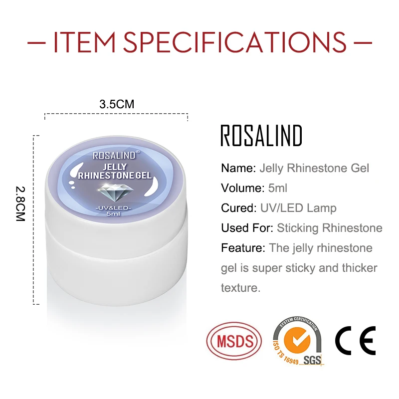 Rosalind non toxic vegan jelly solid acrylic uv gel varnish strong nails art drill rhinestone jewelry gem bond gel glue adhesive