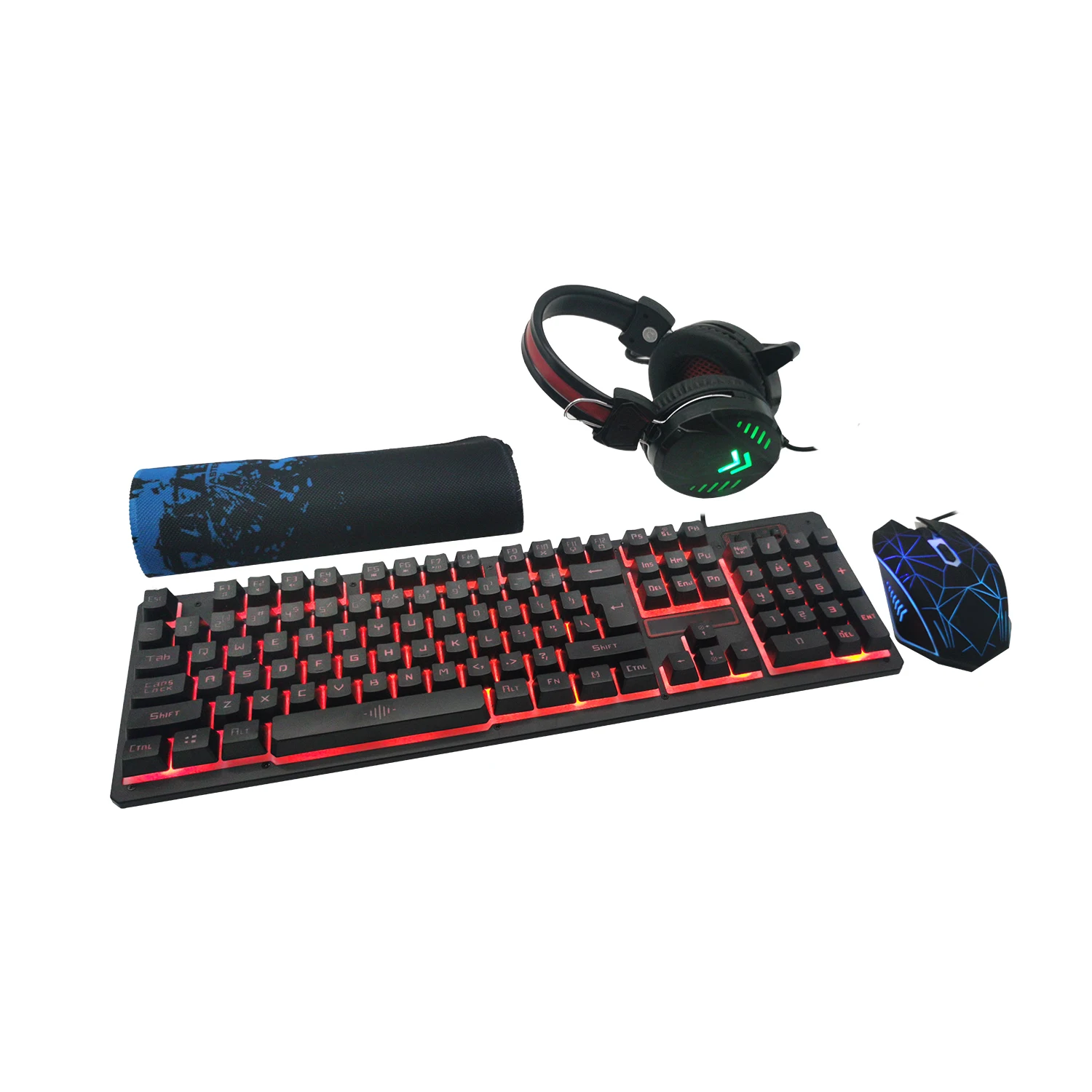  Лидер продаж Проводная клавиатура мышь наушники коврик для мыши комбо Teclado Gamer набор