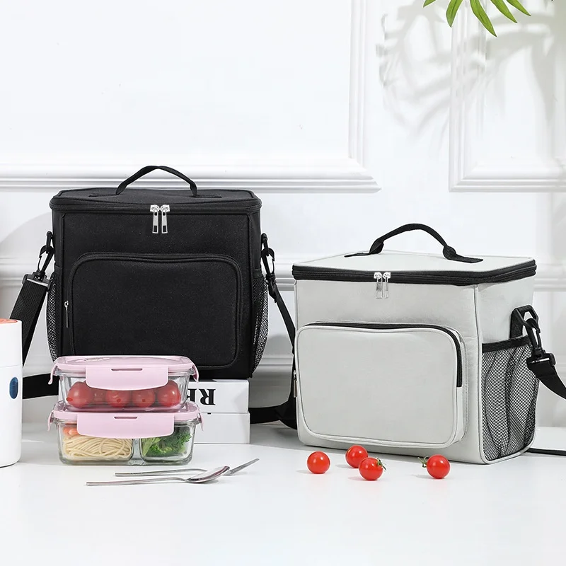 Thermal Oxford Lunch Bag Office Black Lunch Bag with Adjustable Shoulder Strap Insulated Cooler Bag