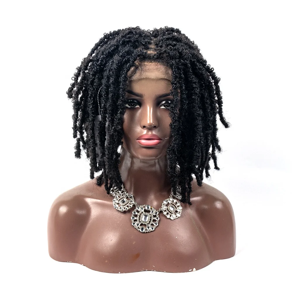 14 Inches Braid Synthetic Wig Dreadlocks Braided Synthetic Lace Closure Wigs With Baby Hair for Women Ready to Ship