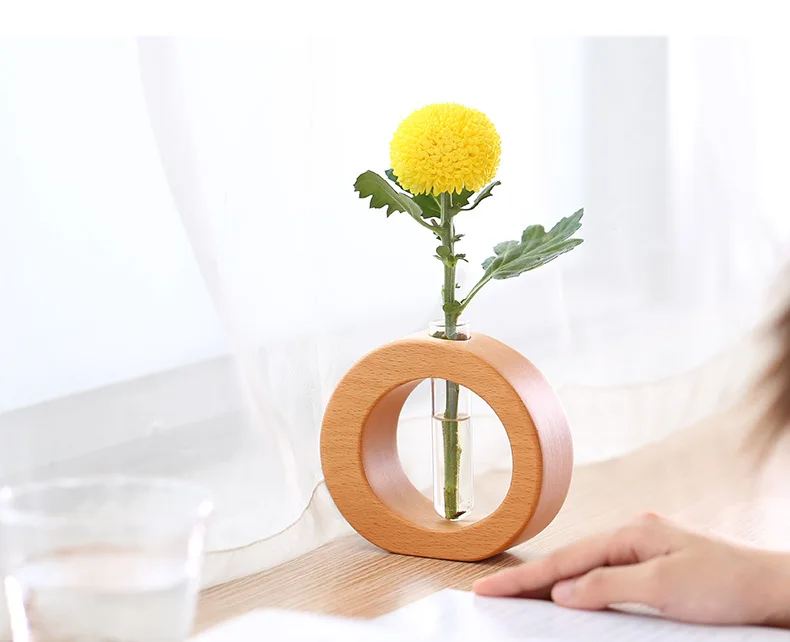 Glass vase wooden stand flower pot hydroponic plant home garden