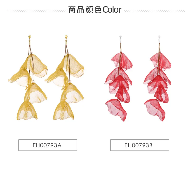 2020 New Arrival Elegant Dangle Style Handmade Yarn Red Flower Long Evening Earrings