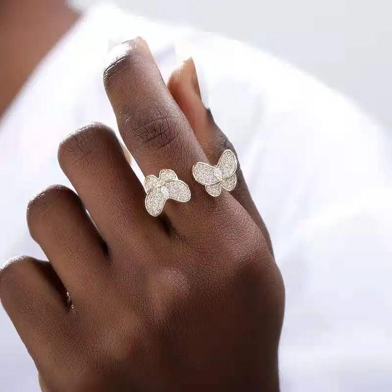 
Trendy CZ Butterfly Finger Ring Gold 18K Cubic Zircon Double Butterfly Ring 