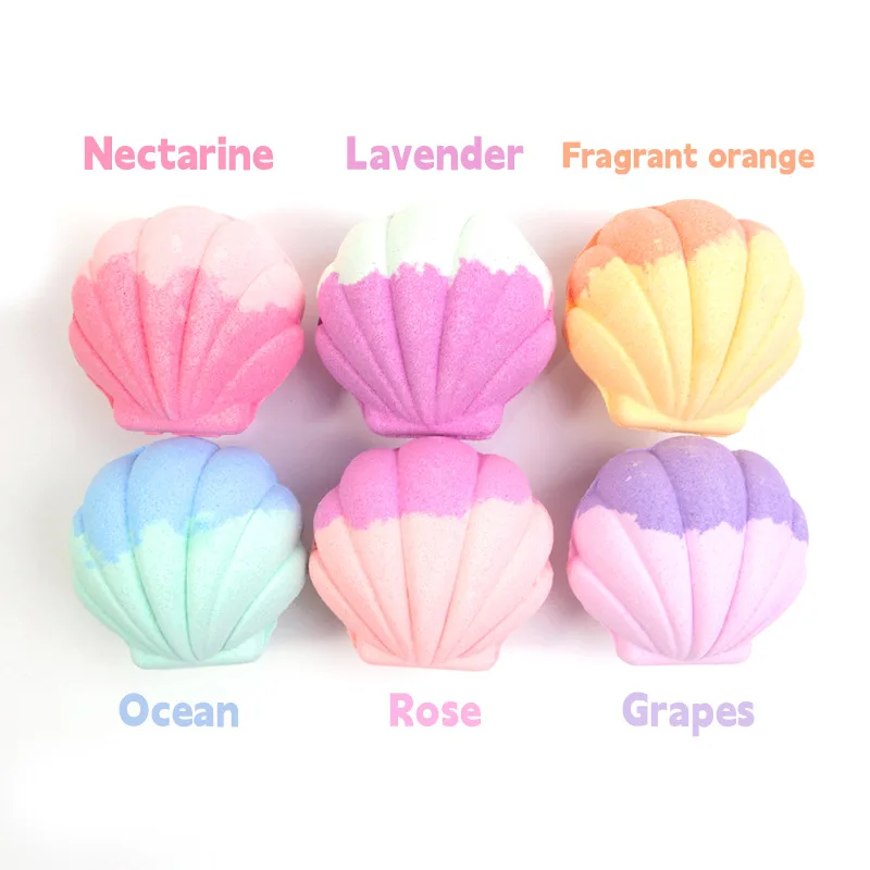 110G Luxury Body Care Trendy Products Child Friendly Unique Marine Shell Shaped Kids Ocean Shell Bath Bombs With Toys Inside