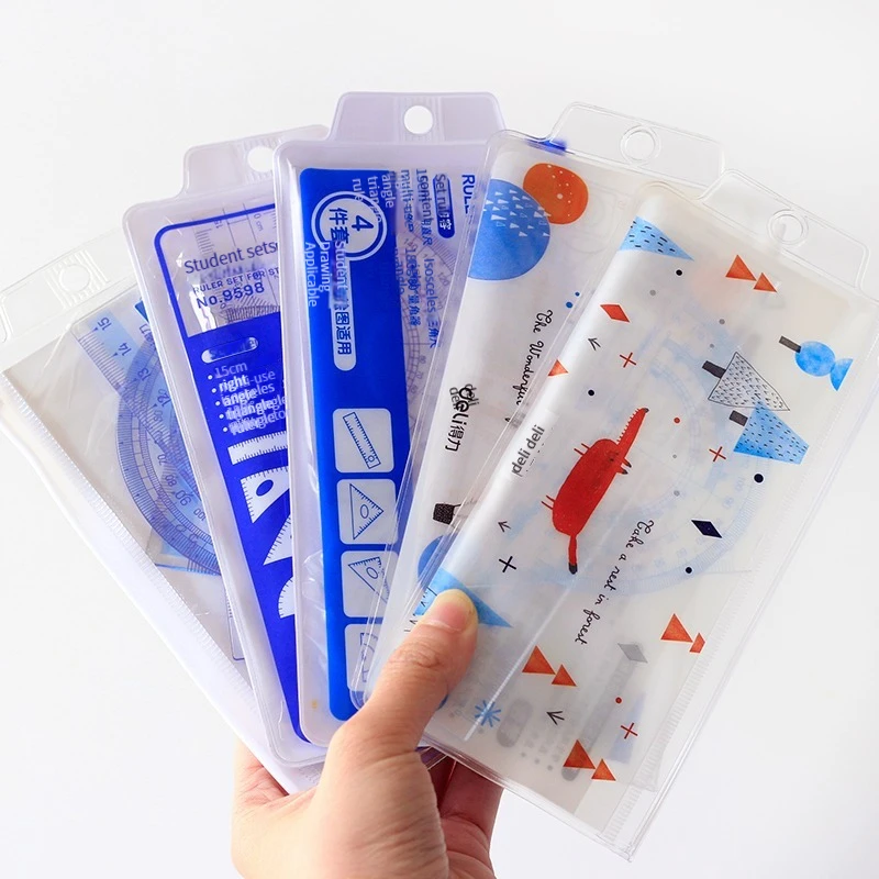 Deli 6208 high quality stationery elementary school students with a set ruler ruler triangular ruler protractor
