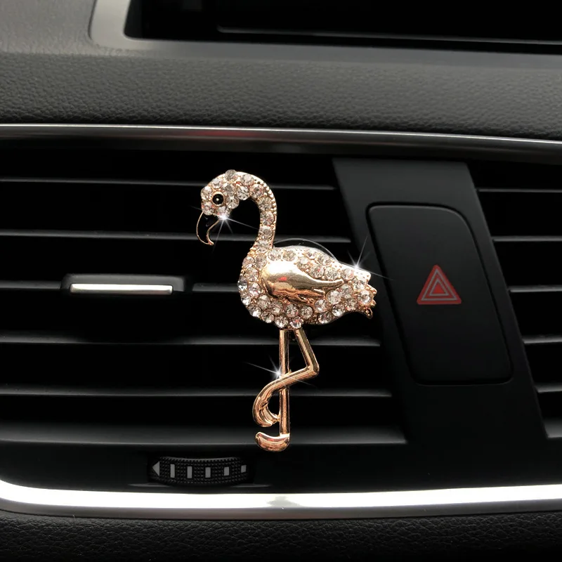 Beautifully Diamond Bling Flamingos Car Perfume Air Conditioner Decoration  Car Outlet Aromatherapy Clip