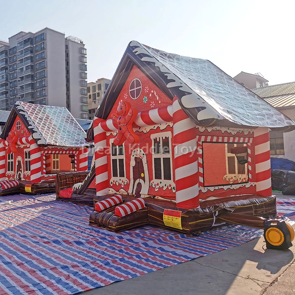 Gingerbread Bounce House With Dry Slide Combo Candy Inflatable Bouncer Christmas Jumper Jumping Bouncy Castle For Party Rental