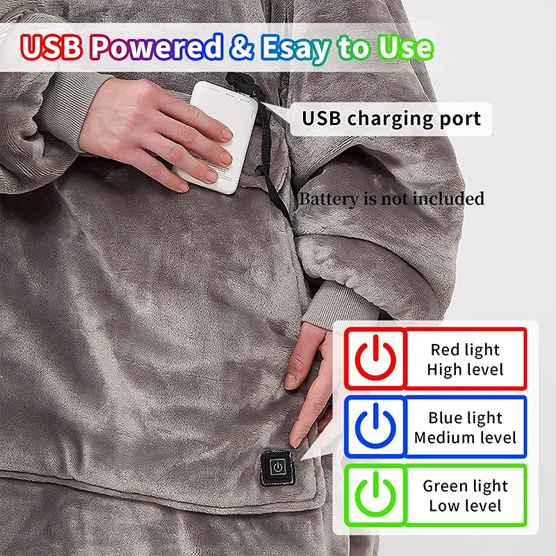 Best Sell Hoodie Oversized Sweatshirt Heating Electric Throw Eco-Friendly Heated Wearable Blanket