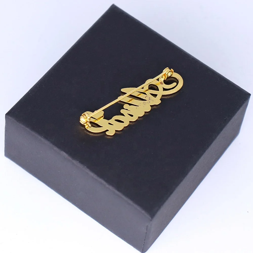 На заказ 18k позолоченная простая металлическая брошь английского бренда DIY заколки для лацканов с именем