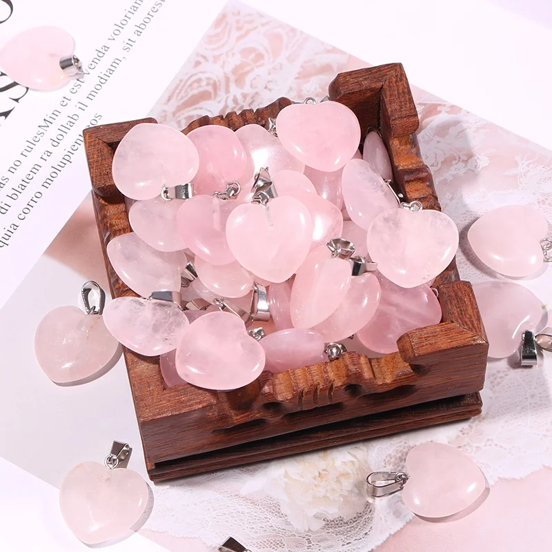 Natural crystals healing stones jewelry pendant rose quartz heart stone pendants charms for jewelry making