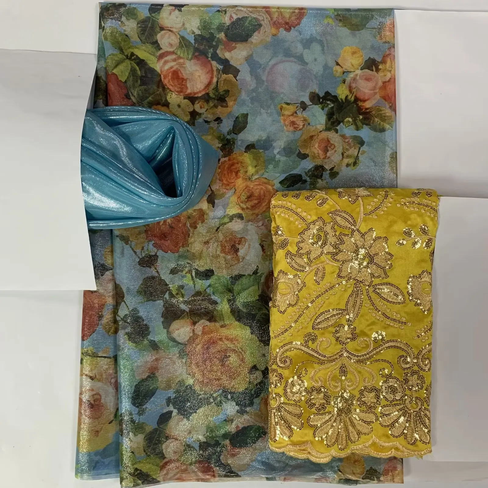 Beautifical African silk Fabrics 2023 New arrival Nigerian silk scarf 2yards+3.65yards cloths+George 2yards) ML60T087