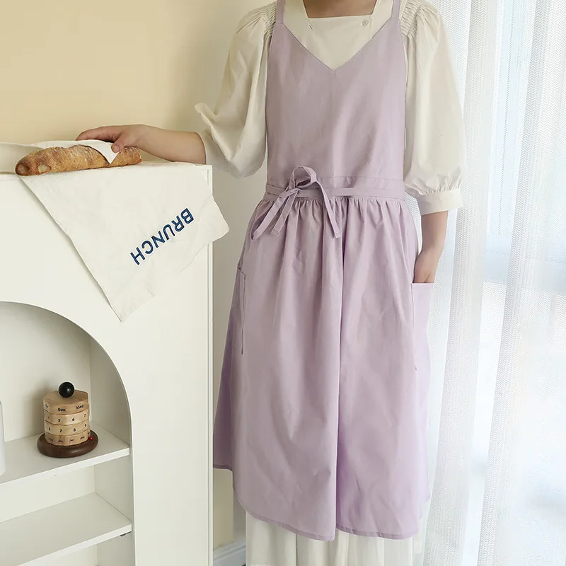 Customized Logo Printed Cotton Cleaning Kitchen Cooking V-neck Sleeveless Apron