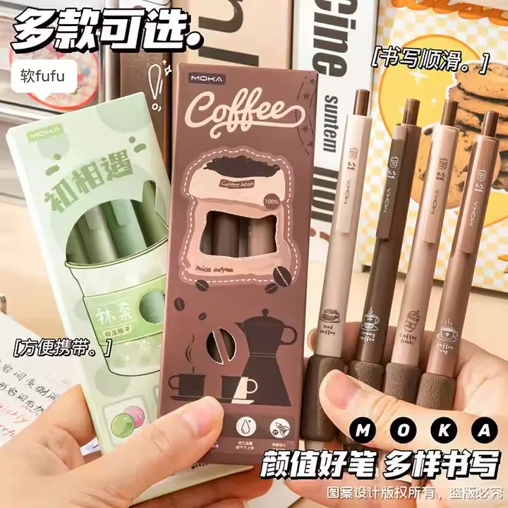 MOKA 4pcs colorful Gel Pen Set Cartoon Press Ballpoint Pen for Students Cute Gelpen 0.5mm Black Refill Office School Stationery