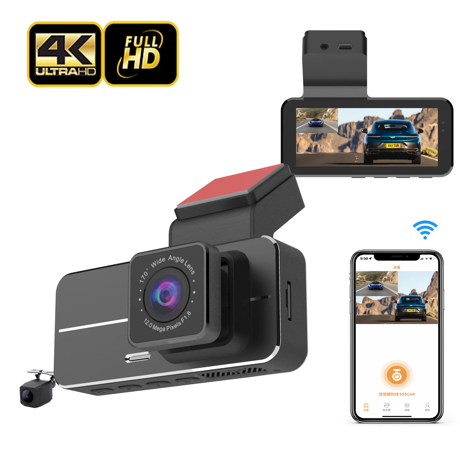 Supplier car dvr dashcam 4k+1080P dual lens front and rear double camera 4k dash camera HD night vision wifi gps 4K dash cam
