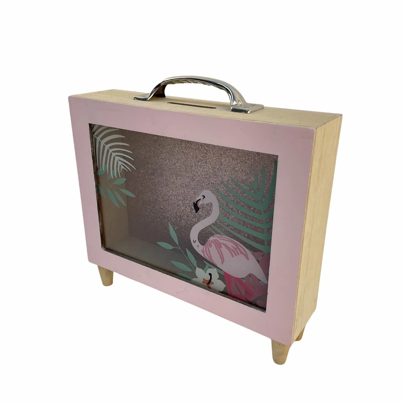 Customized wooden glass bank money storage box frame Shadow Box wooden cash box