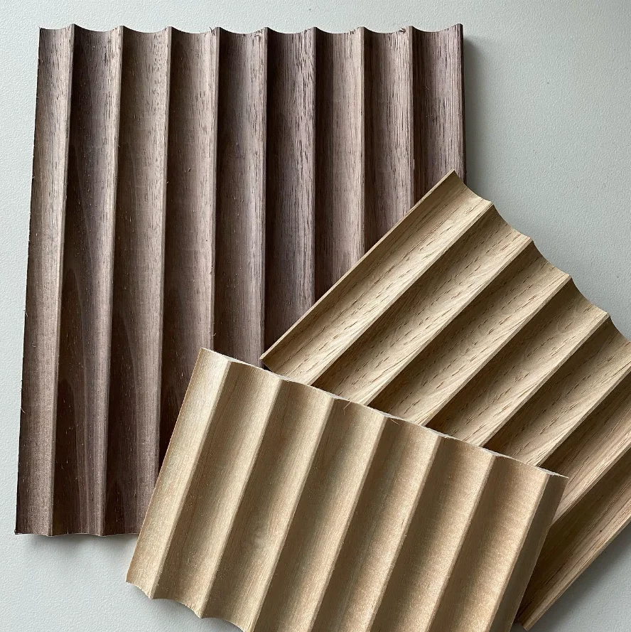Oak/Walnut wood veneer top 3d wave fluted MDF wall panels flexible decorative wainscot New interior decoration