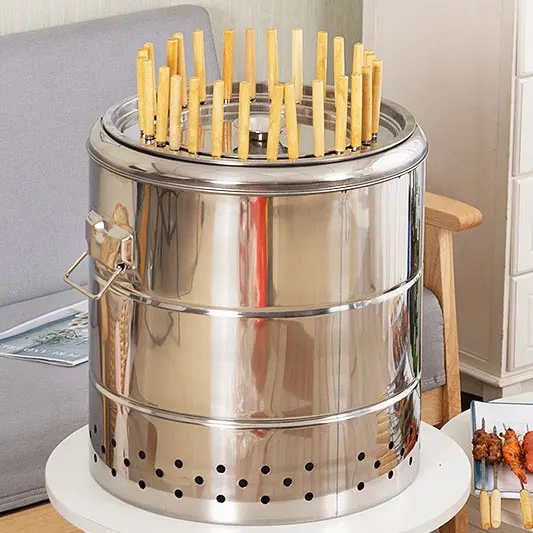 Smokeless BBQ Grill Household Outdoor Hanging Stove Charcoal Barbecue Braised Round Barbecue Barrel