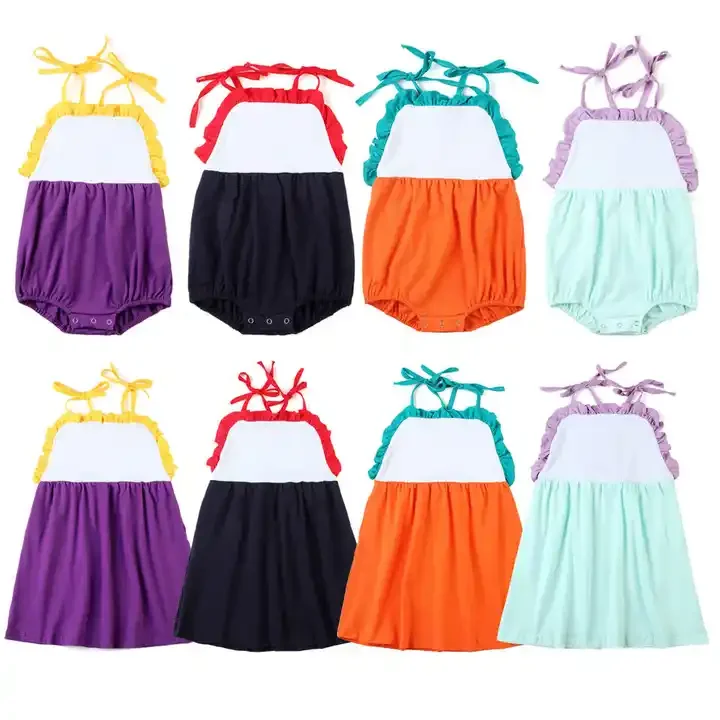 Custom embroidery baby girl sunsuit color block pink aqua bubble romper  infant baby  onesie 95% knitted cotton baby clothes