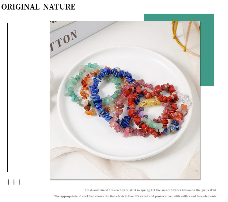 Fine Gemstone Jewelry Irregular Raw 7 Chakra Healing Natural Stone Beaded Gemstone Crystal Chip Bracelet