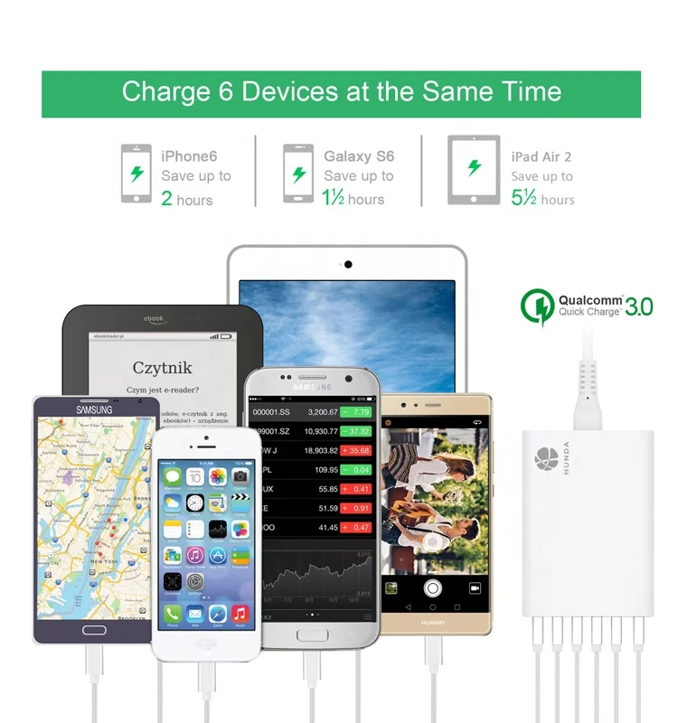 Hunda 2020 Горячие продукты 60 Вт Портативный Multi 6 портов smart Type C QC3.0 зарядная станция 5V 2.4A настольное зарядное