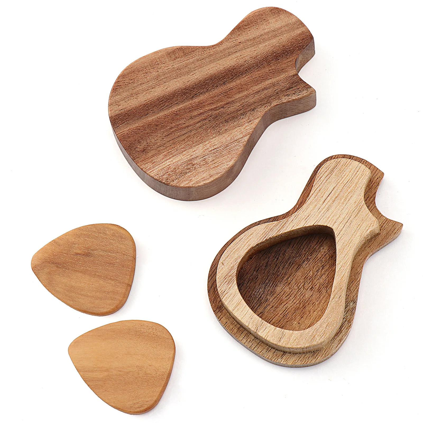 
Factory direct sales Guitar / bass / ukulele pick Acacia wooden box can be customized logo Solid wood production is simple 