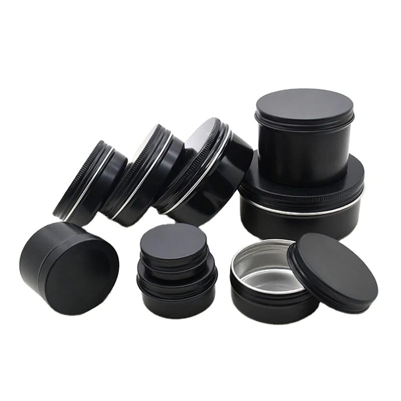 
Low price 10ml 15ml 30ml 50ml 60ml 100ml 150ml matte black aluminum jar for cosmetic cream jar candle jar 