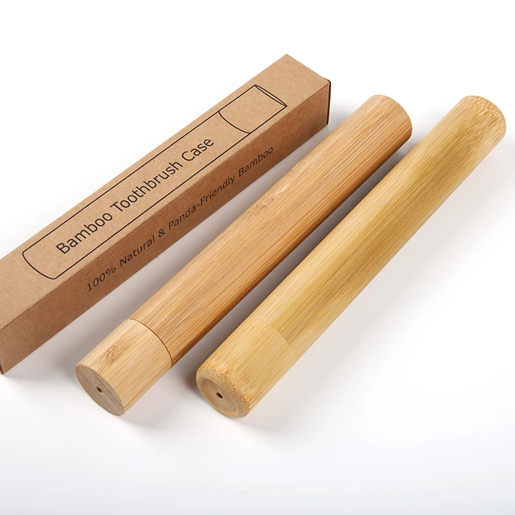 Eco-friendly natural bamboo tubes packaging adult kids bathroom travel toothbrush holder