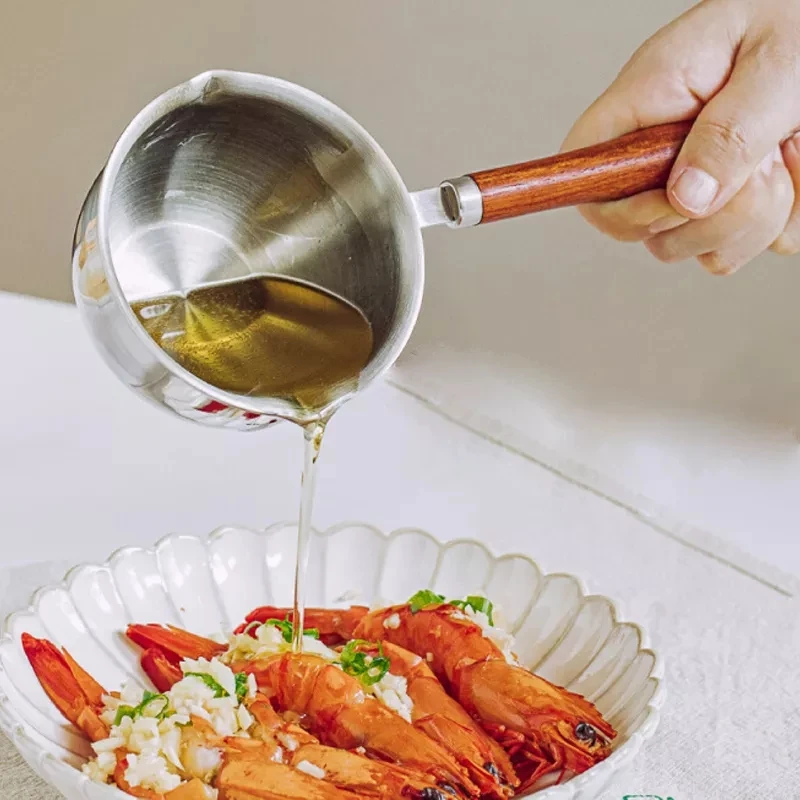 Hot Sell Japanese Style Sauce pan Cookware Amazon Stainless Steel Milk Pot Milk Pan Oil Pan Stock Pots With Wooden Handle