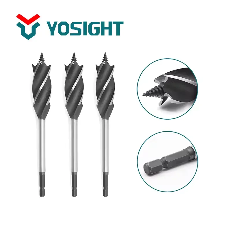 Factory Sale High Quality Hand Electric Drill Hex Shank Four Flutes Quad Cutter Wood Auger Drill Bit for Speed Feed Drilling