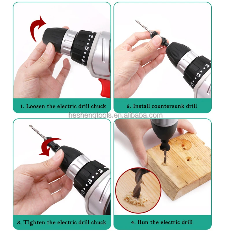 4pcs HSS4241 hex Countersink Drill Woodworking Drill Bit Set Drilling Pilot Holes For Screw Sizes #5 #6 #8 #10 #1