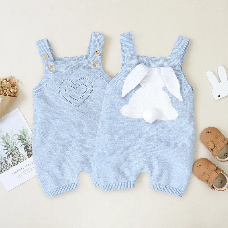 2021 Baby Girls and Boys Summer Clothes Cotton Knitted Infant Rompers Baby Romper with Cute Rabbit