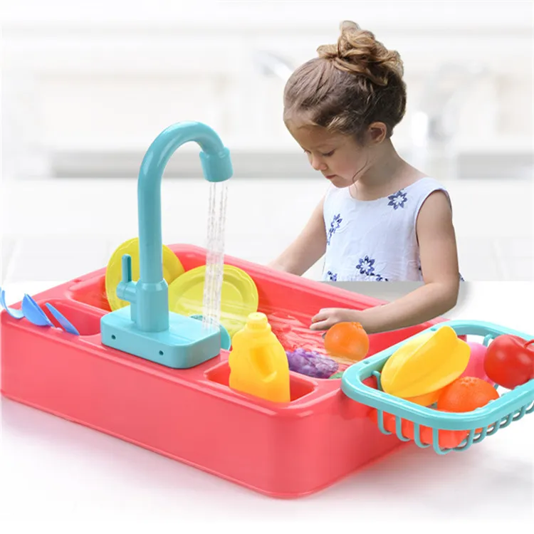 Kids educational pretend play dishwasher circulating water kitchen toy sink toys
