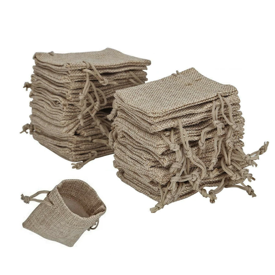 China Promotional gift hemp gift pouch linen 5x7 drawstring burlap jute sacking bag for wedding