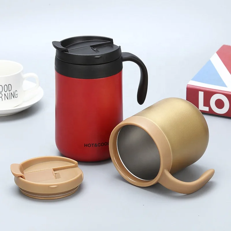 Insulated Coffee Mug with Handle 12/17 Ounce Stainless Steel Tumbler with Lid Multi Colors Metal Thermal Cup