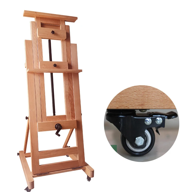 H frame Wooden Studio Easel With Rocker Adjustable Art Solid Beech Wood Floor Easel Stand For Painting