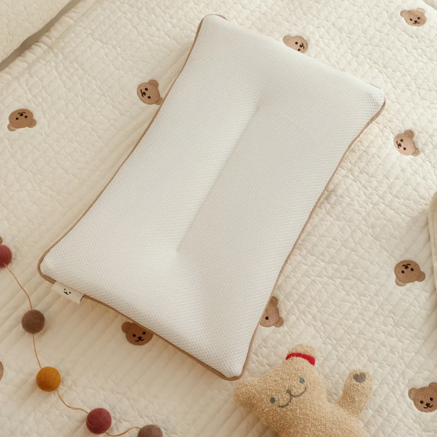 Ins Korean Style Baby Bear Embroidery Flat Pillow Breathable and sweat-absorbing flat pillow for children