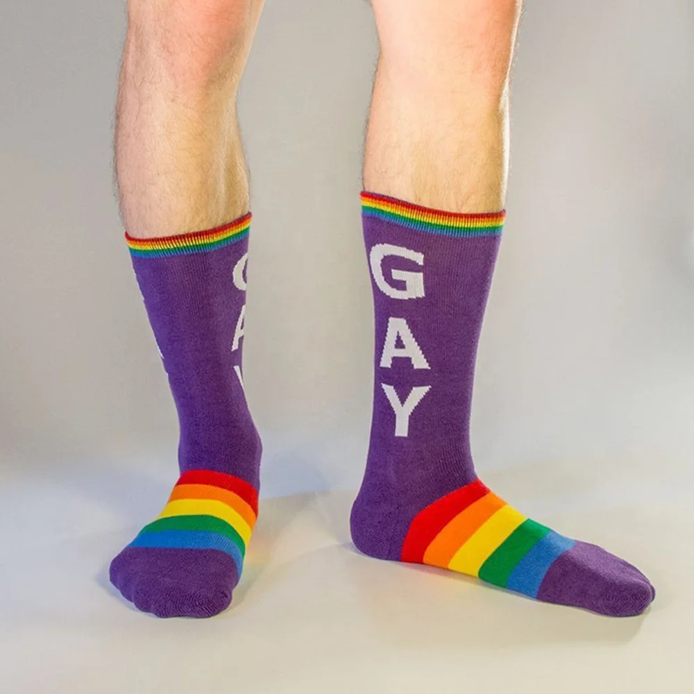 Custom Sock With Logo Custom Over the Calf Gay Men Socks Rainbow Crew Socks