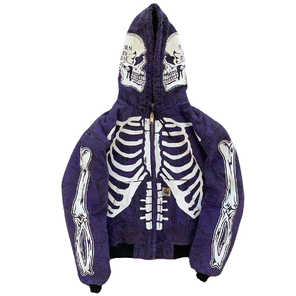 Dropshipping Plus Size Oversized Solid Color Hoodie With Skull Print Zip Up Hoodie