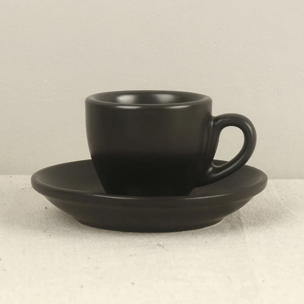 75ml 2.65oz Matte Glossy Black Ceramic Espresso Cup With And Saucer Set