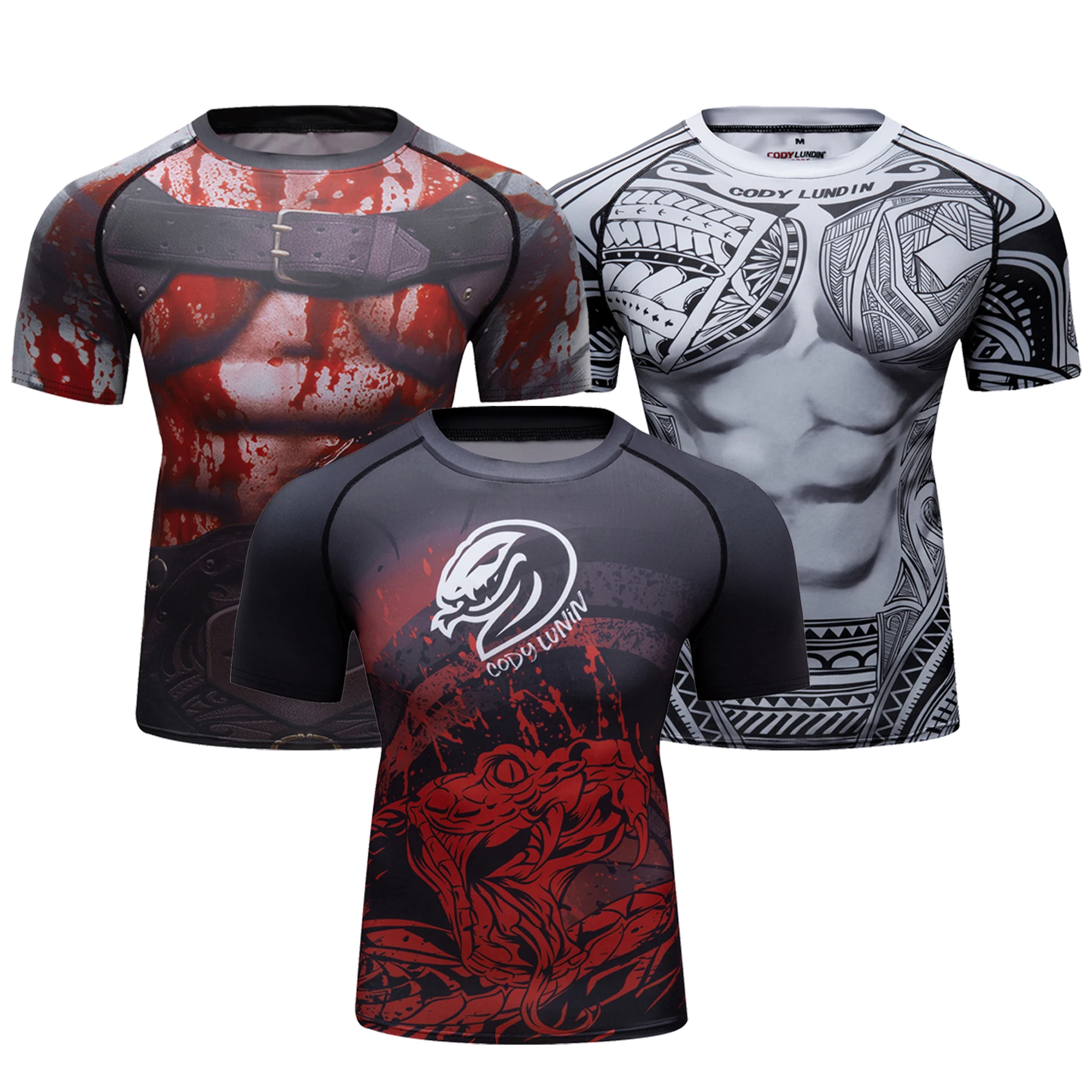CODY LUNDIN Men Polyester Compression Sports Short Sleeve T-shirt Men Sublimation Custom Rash Guard Jiu Jitsu Rashguard for BJJ