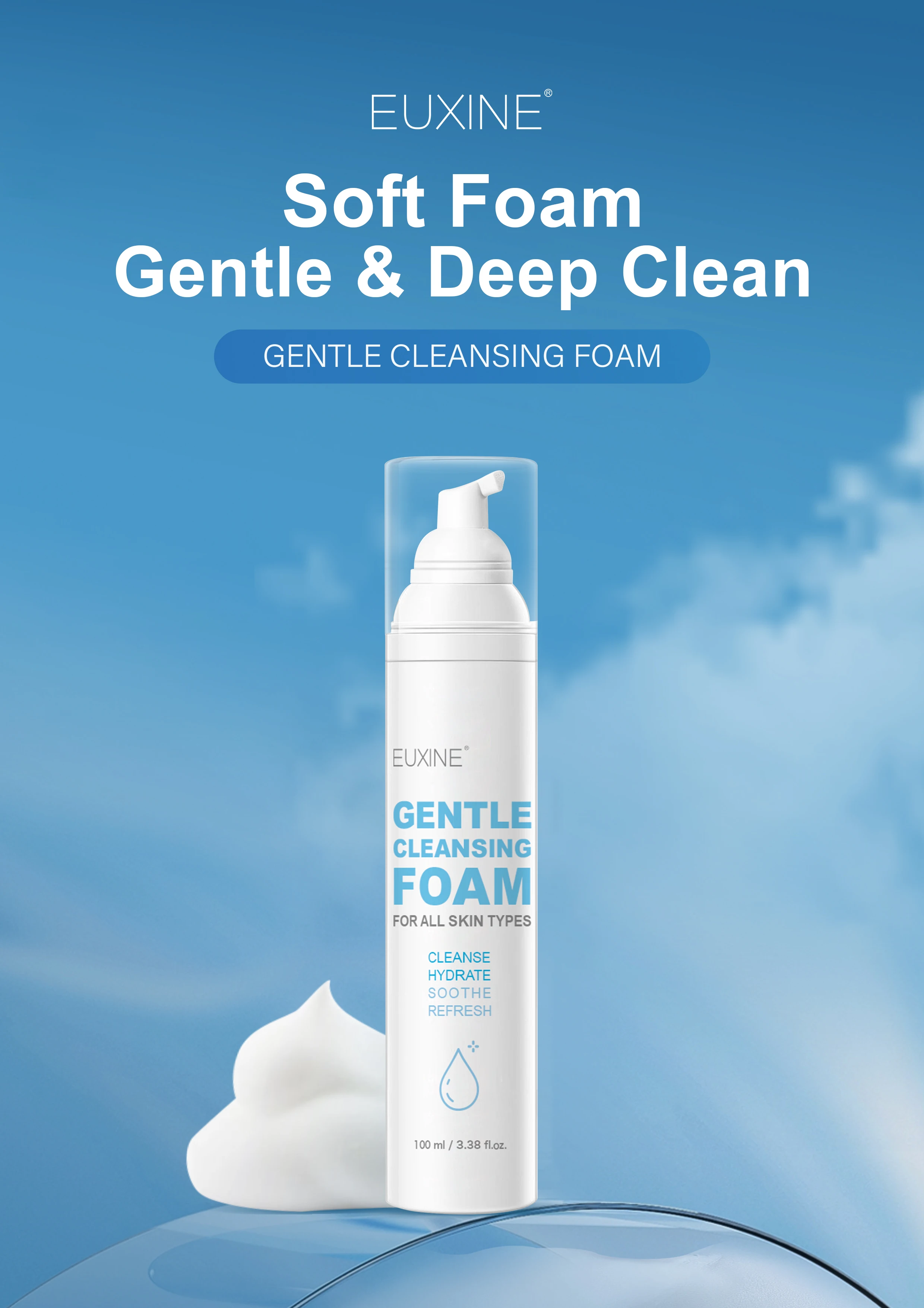 EUXINE Gentle Bubble Wash Beauty Skin Care Moisture Prevent Dry Skin Organic Glycerol Glucoside Foaming Face Cleanser