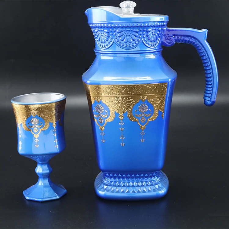 Wholesale 7pcs Gold with Matte Color and Bright Color Water Jug Glass Water Set glass tumbler jug Pitcher Set With Lid drinkware