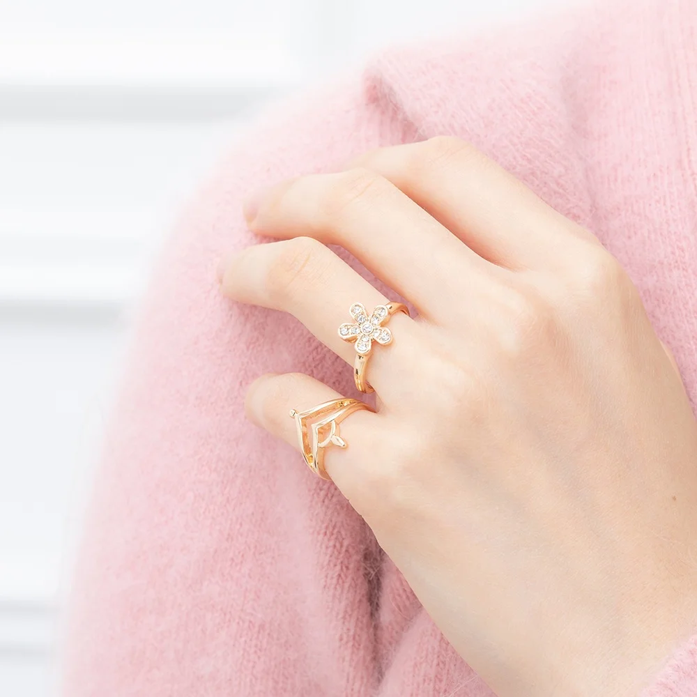 2021 Fashion new 14k 18k gold plated cute metal heart and pave rhinestone delicate set rings for women