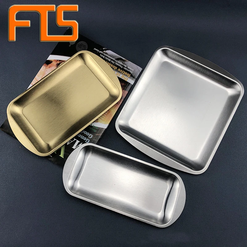 FTS stainless steel plates wholesale dishes food serving dinner catering restaurant metal set gold korean plate