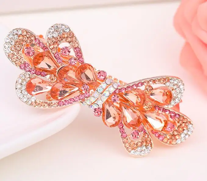 FJ02 высокое качество Стразы бант заколки из цинкового сплава Позолоченные заколки украшения для волос оптом
