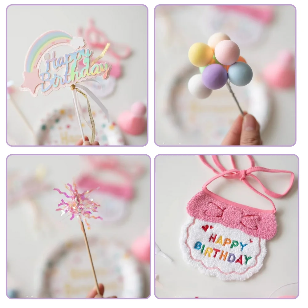 8 Packs Pet Birthday Bandana Set Cat Birthday Party Decoration With Cupcake Toppers Plates Projector