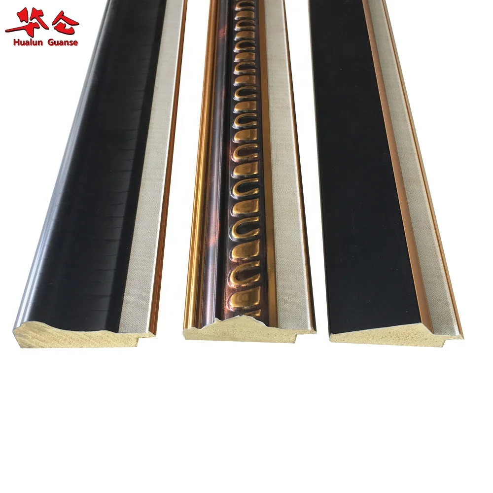 Hualun Guanse Black and Gold PS Plaster Picture Interior Material Decoration Frame Moulding