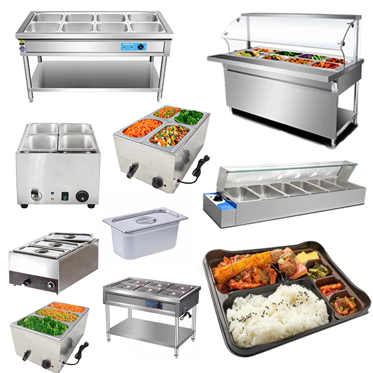 RTK Hot Food Display Counter With Pan Holders Restaurant Electric Fast Food 4 Pans Electric Bain Marie Food Warmer