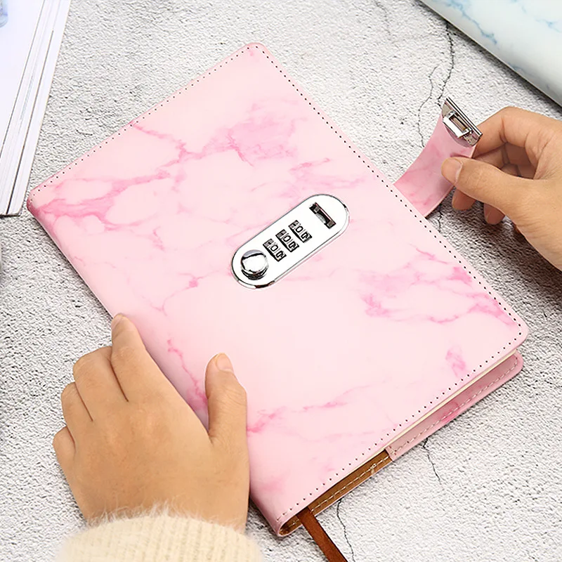 Hardcover high-grade PU leather cover notebook with combination lock and monthly diary with lock